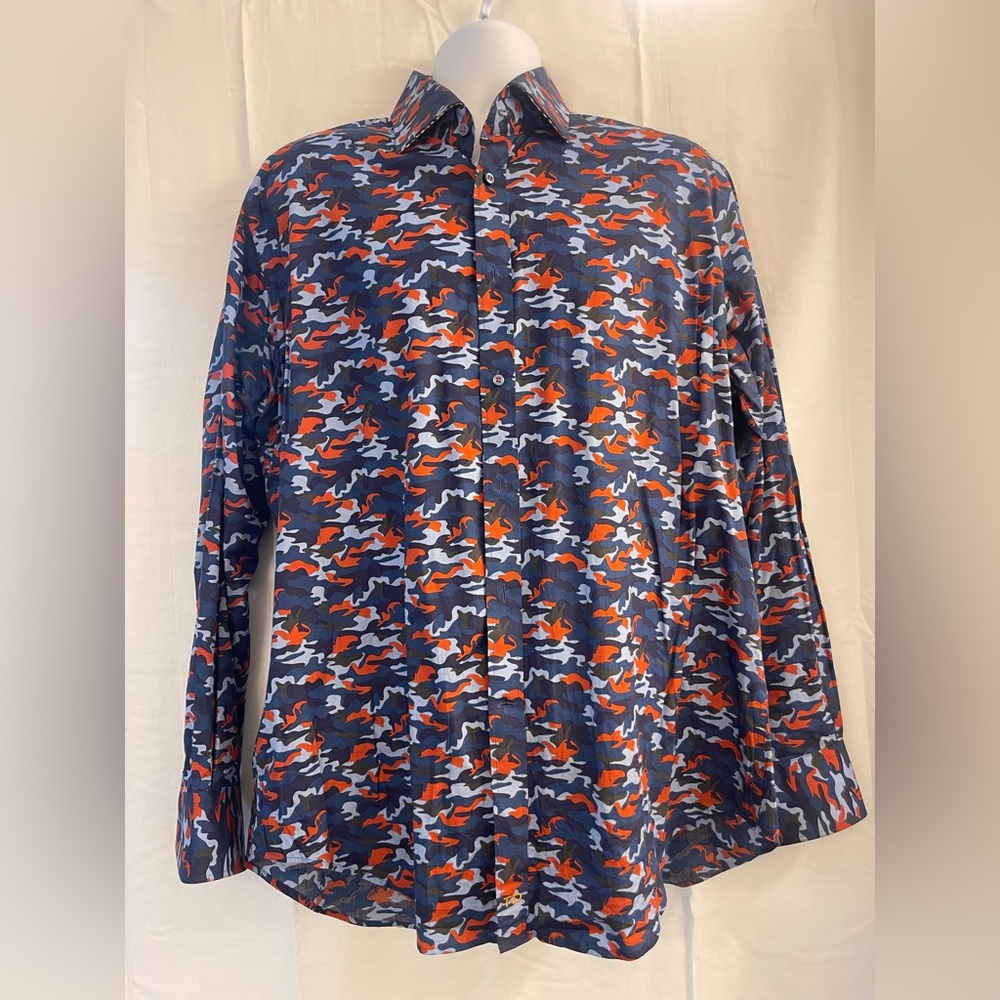 Thomas Dean Blue and Orange Camouflage Shirt